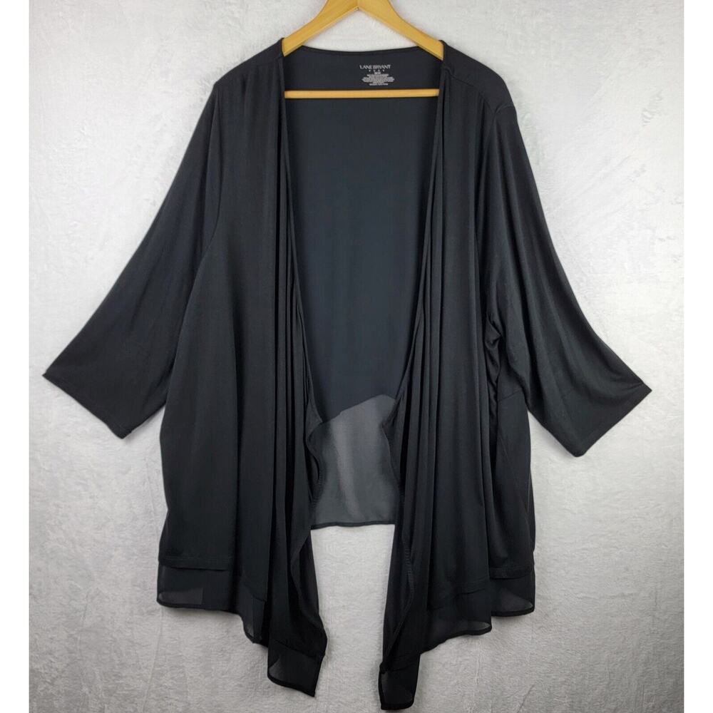 Lane Bryant Cardigan Kimono Size 26/28 Open Front Duster Asymmetric Hem Black